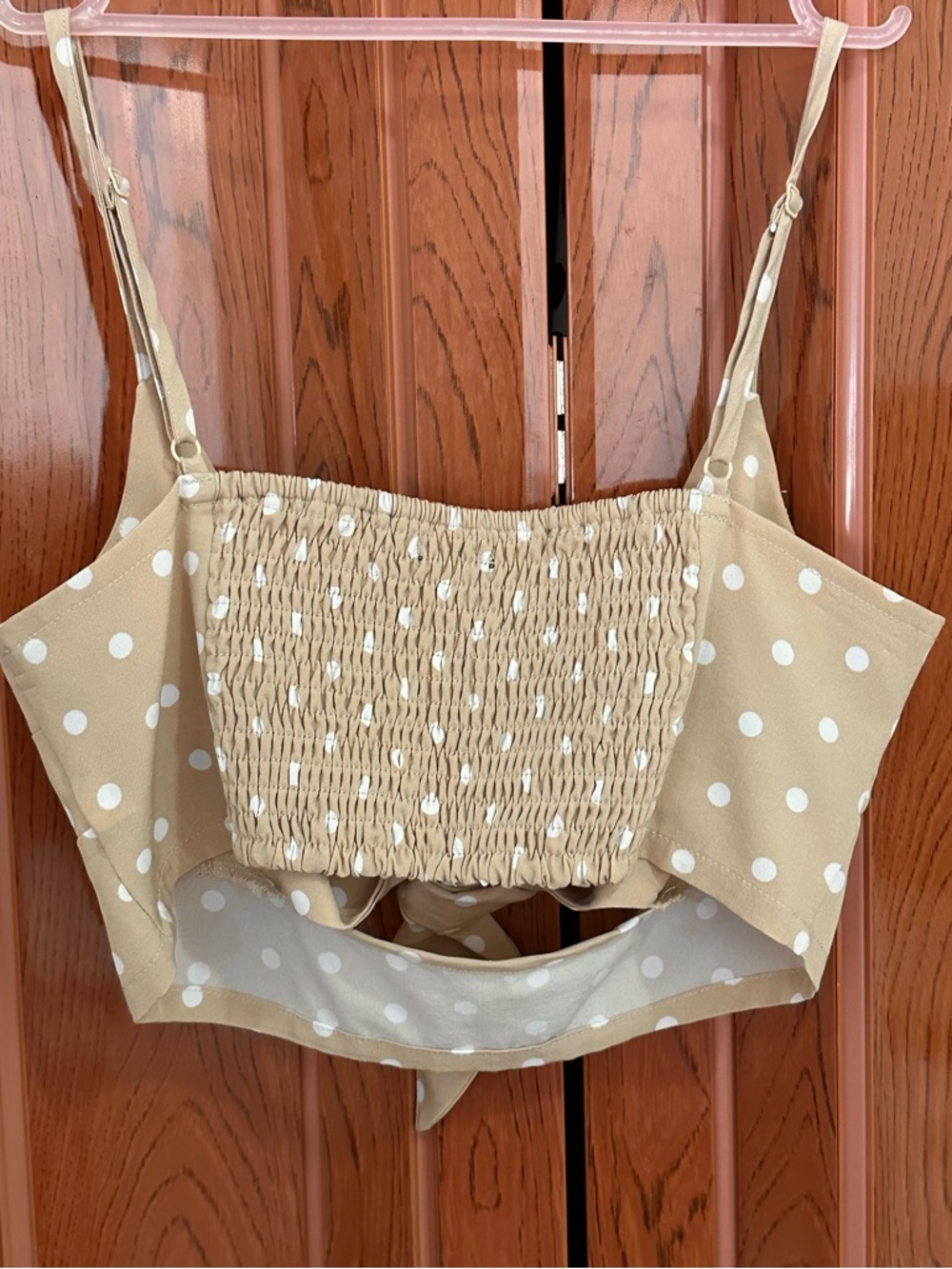 Nasty Gal Polka Dot 2 Piece Set Sand Crop Top & Wide Leg Pants | Size 2 - Picture 3 of 9